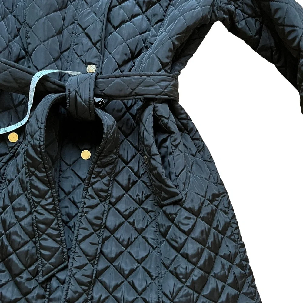 Michael Kors Women’s Quilted Belted Coat Black  size L